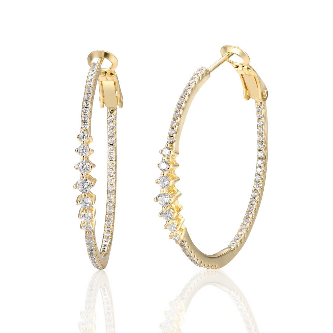 Round CZ Hoop Earrings with Front Large CZs - HK Jewels