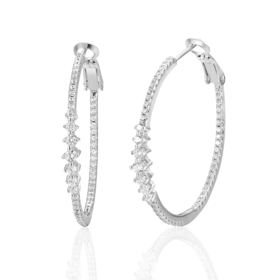 Round CZ Hoop Earrings with Front Large CZs - HK Jewels