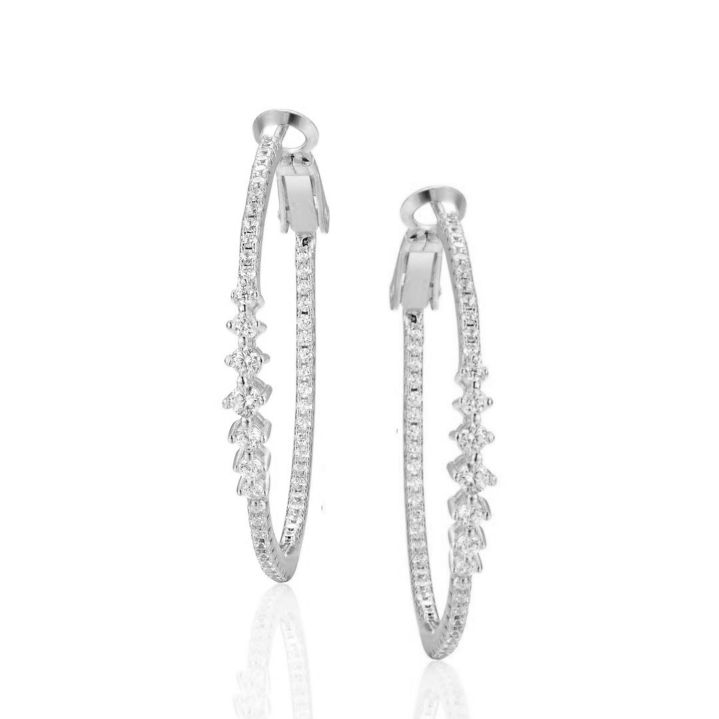 Round CZ Hoop Earrings with Front Large CZs - HK Jewels