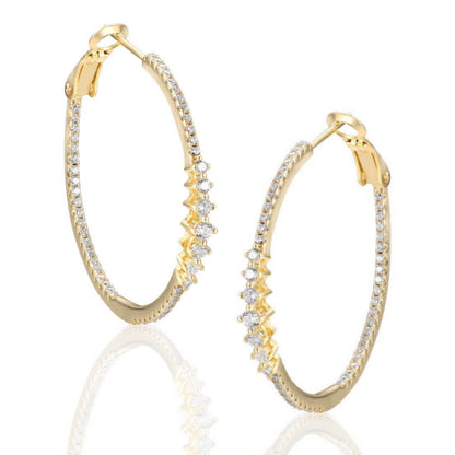Round CZ Hoop Earrings with Front Large CZs - HK Jewels