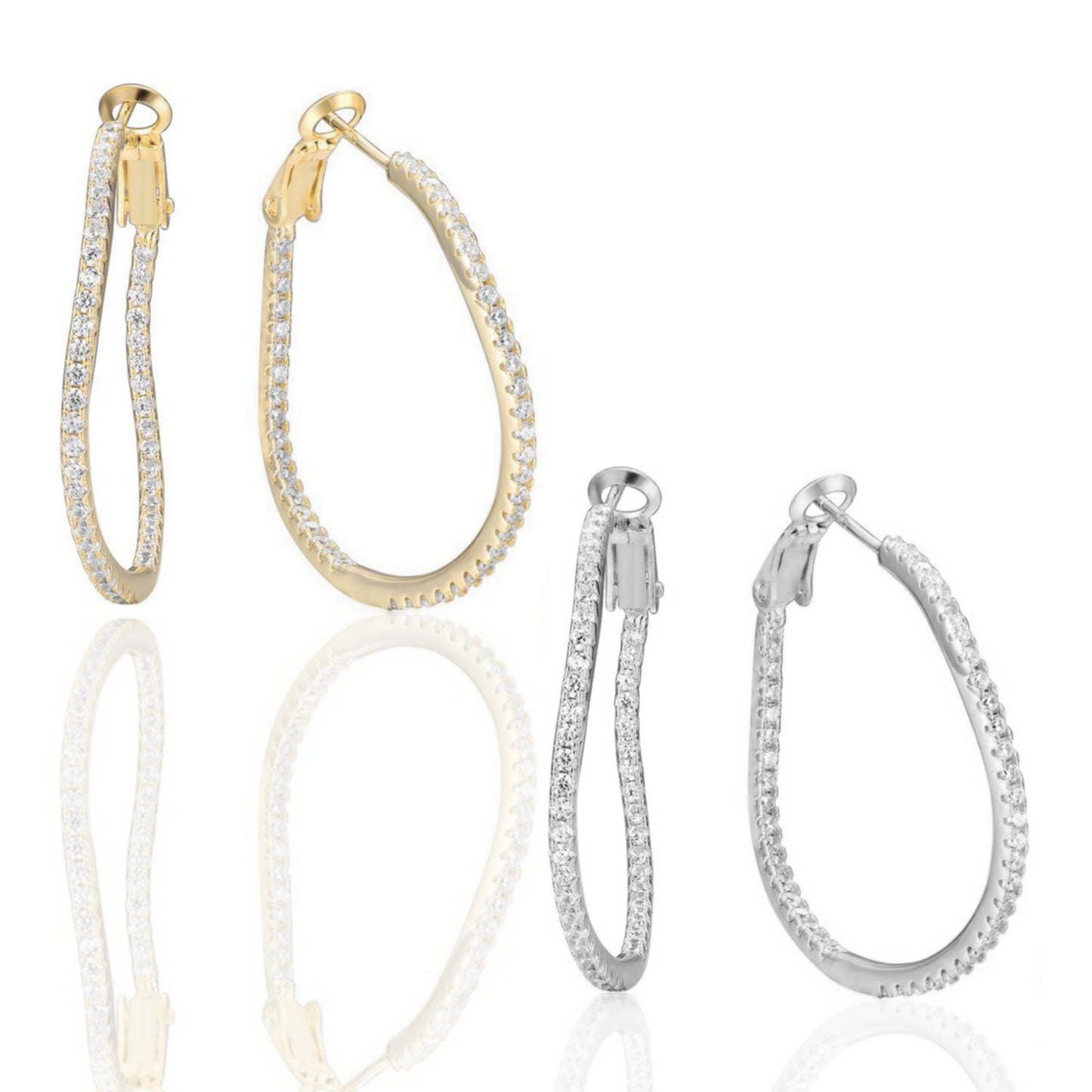Round Wavy CZ Inside Out Hoop Earrings - HK Jewels