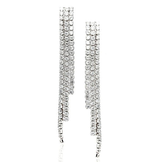 Sterling Silver Three Row CZ Earring - HK Jewels