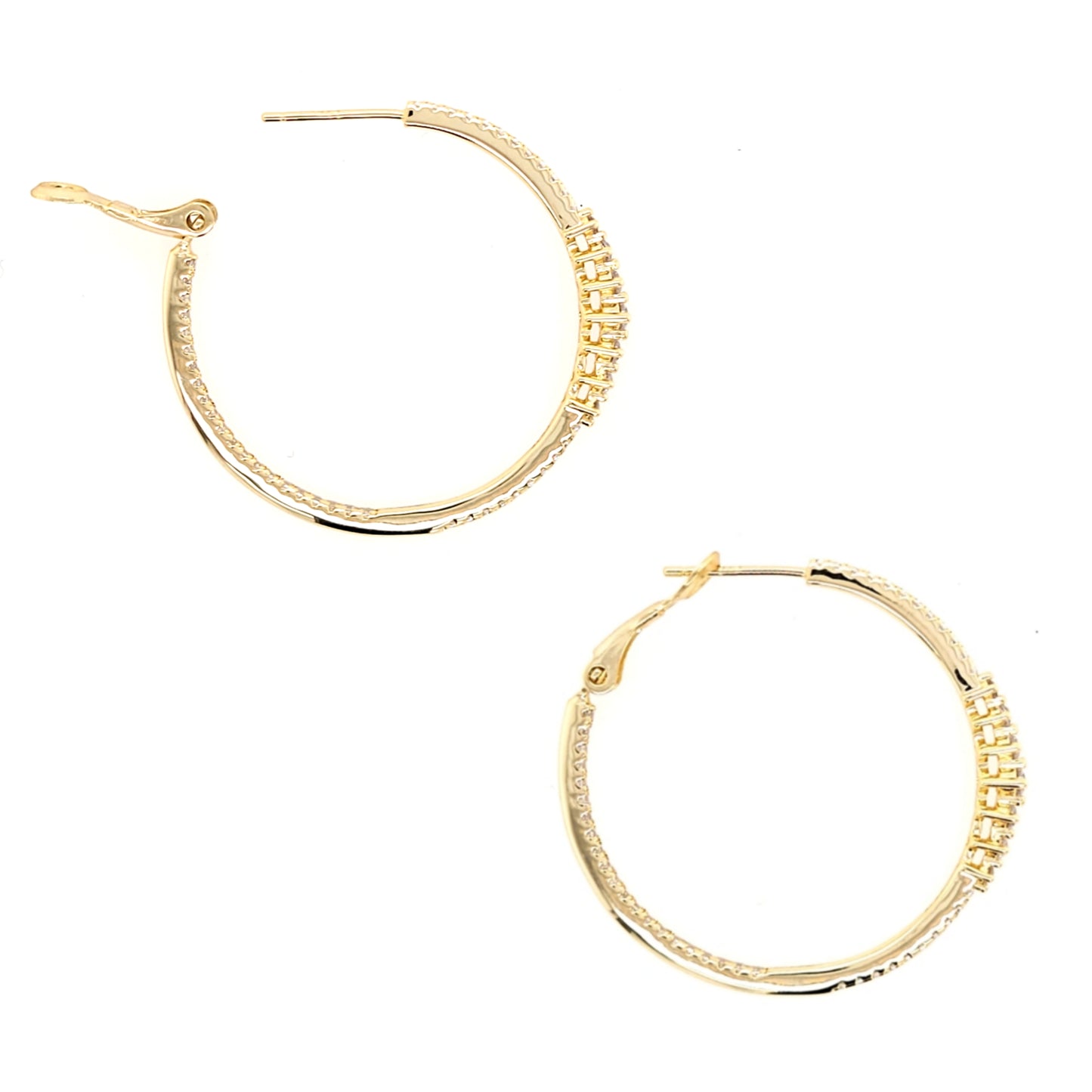 Round CZ Hoop Earrings with Front Large CZs - HK Jewels