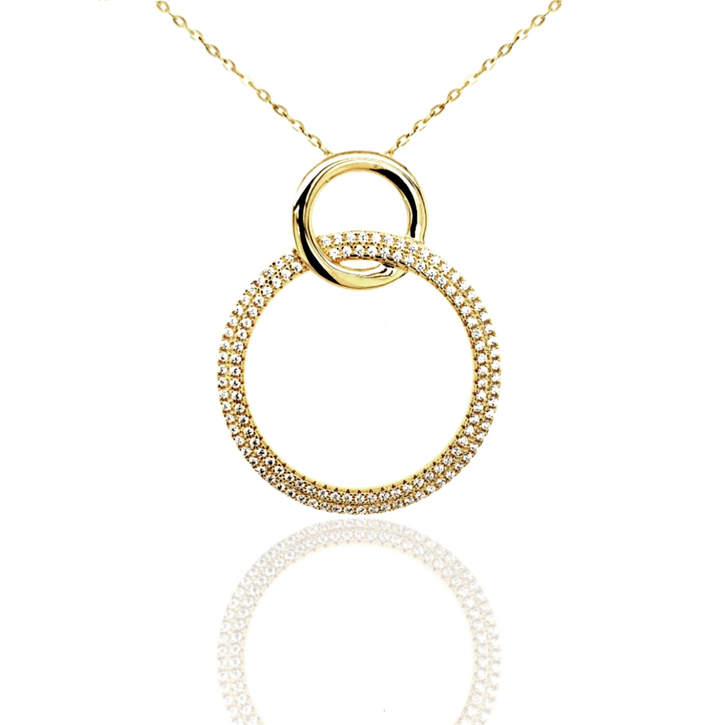 Sterling Silver Gold Plated Double Circle CZ Pendant - HK Jewels