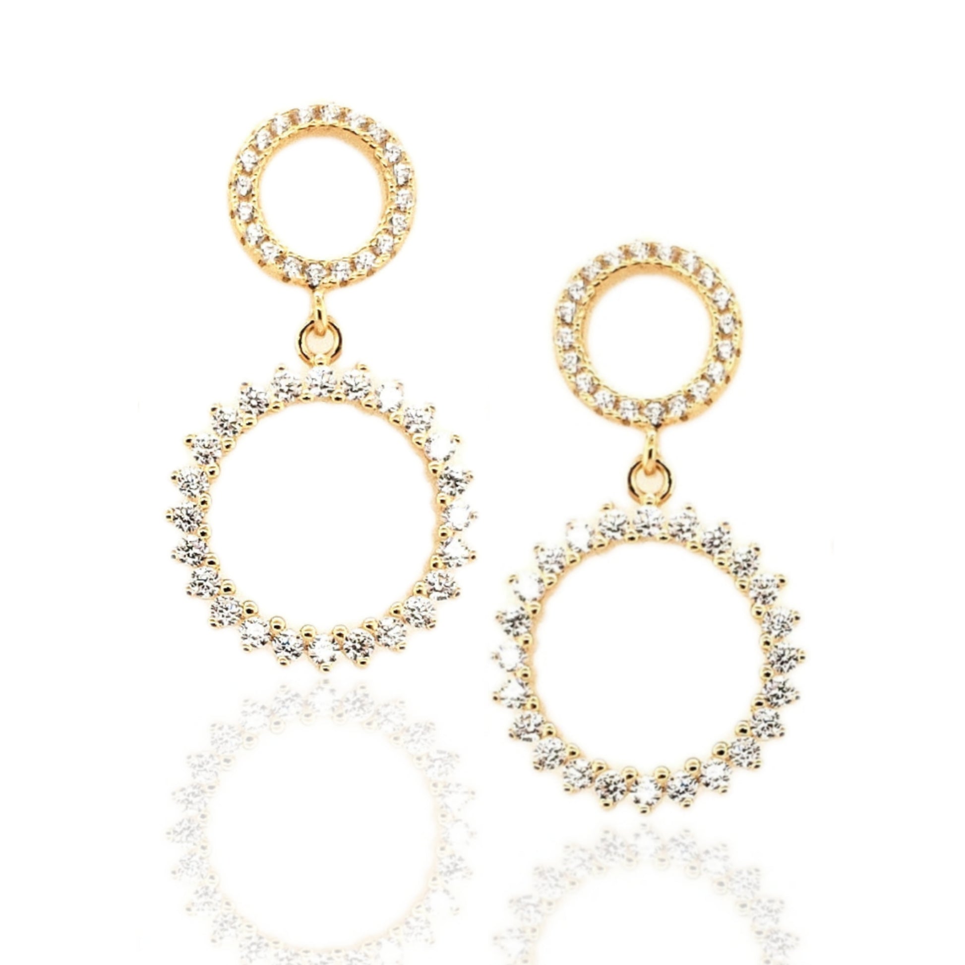 Gold Plated Sterling Silver Double Circle CZ Earring - HK Jewels