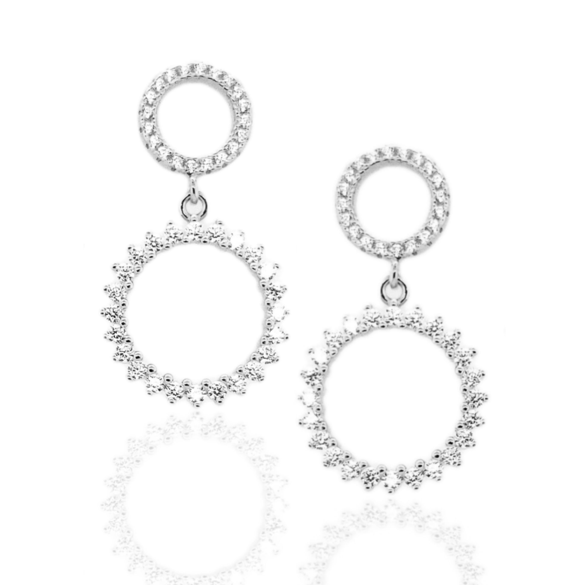 Gold Plated Sterling Silver Double Circle CZ Earring - HK Jewels