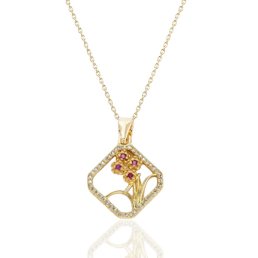 Rhombus with Colorful Flower Necklace - HK Jewels