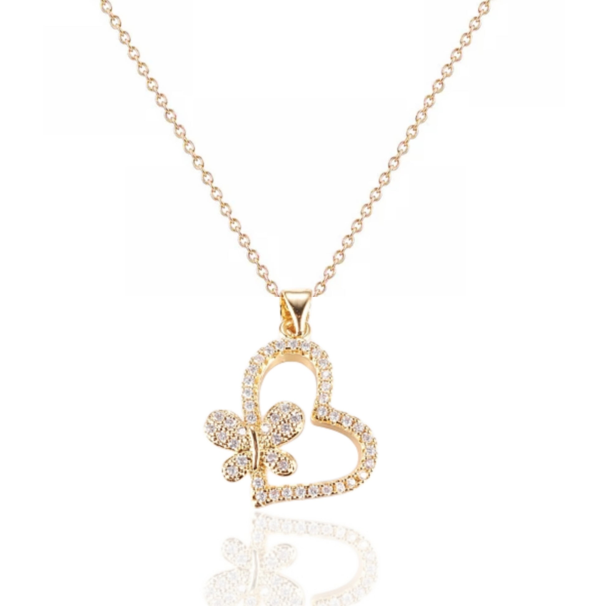 Sideways Heart with Butterfly Necklace - HK Jewels