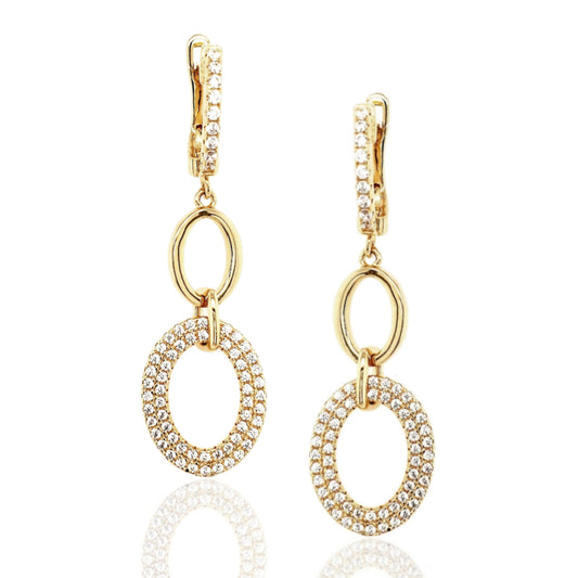 Gold Plated Sterling Silver Double Oval CZ Earring - HK Jewels