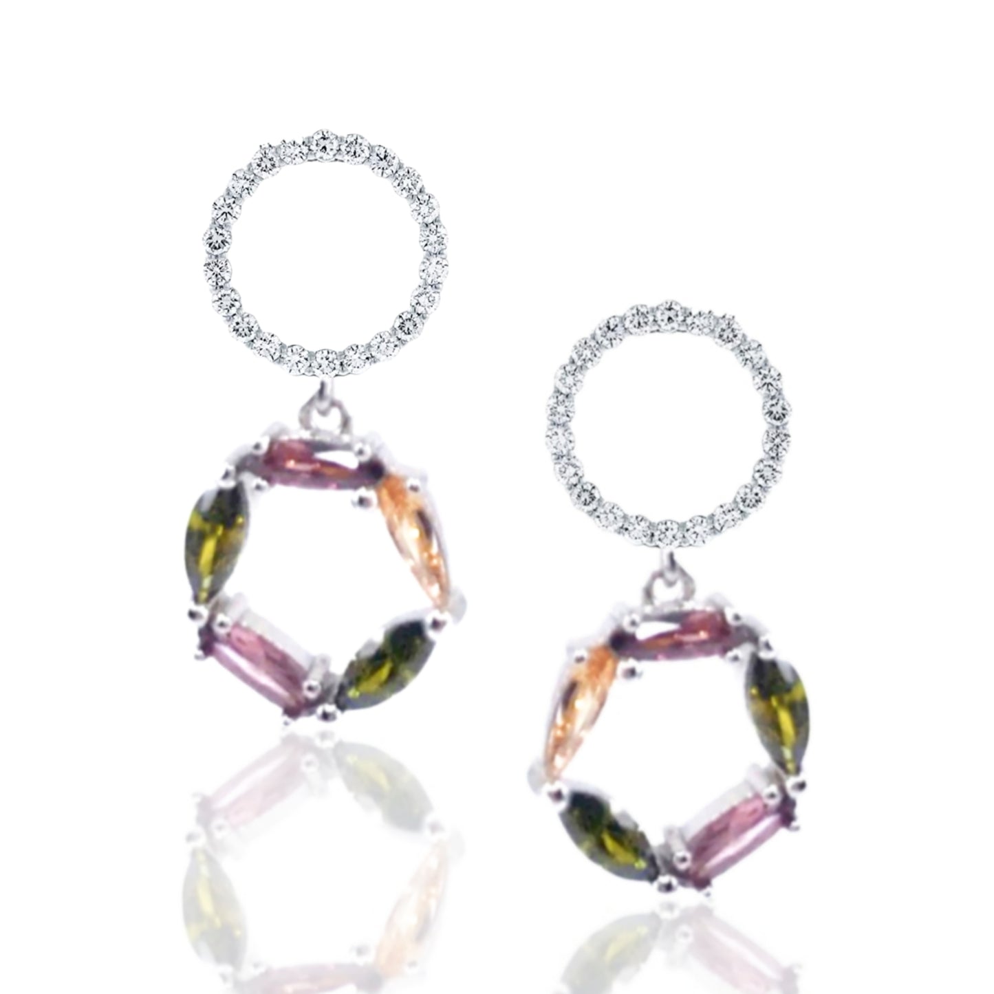 Sterling Silver Multicolor Circle Earrings - HK Jewels