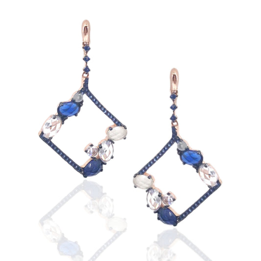 Rose Gold Plated Sterling Silver Diamond-Shape Earrings - HK Jewels