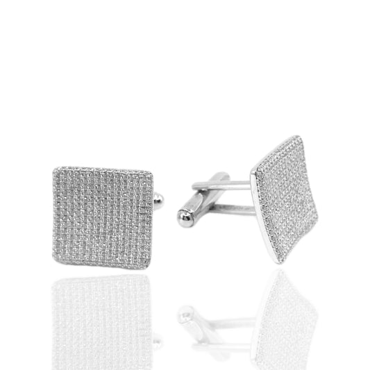 Sterling Silver Micropave Square Cufflinks - HK Jewels