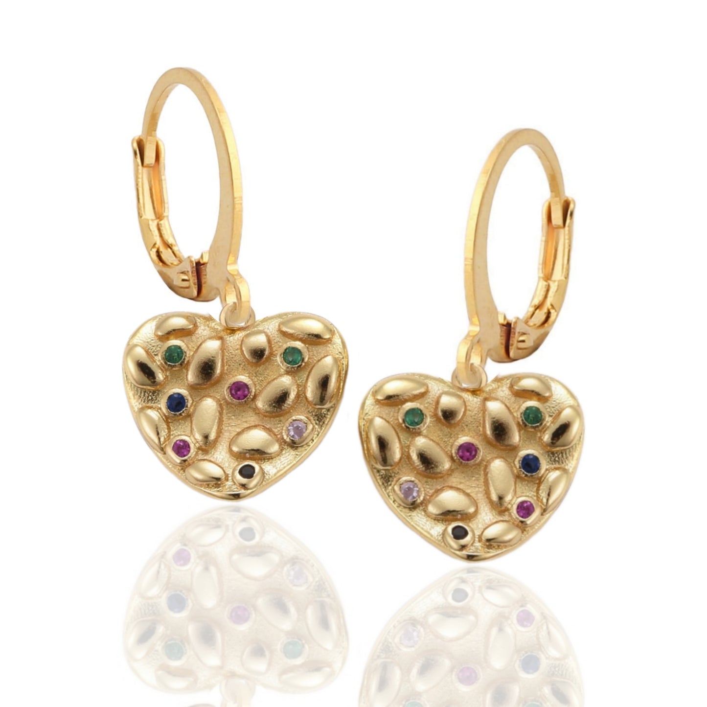 Colorful CZ Heart Surgical Steel Earrings - HK Jewels