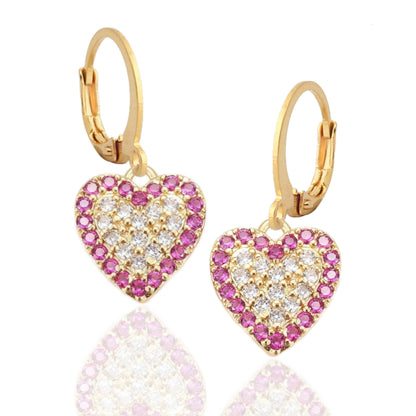 Surgical Steel CZ Heart with Fuchsia CZ Border Earrings - HK Jewels