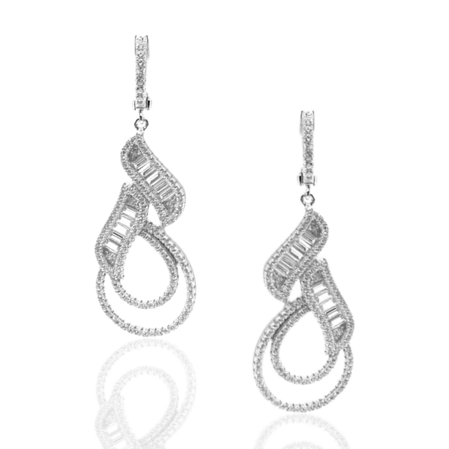 Sterling Silver Teardrop Baguette Earrings - HK Jewels