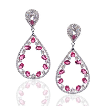 Sterling Silver Pink Teardrop Earrings - HK Jewels