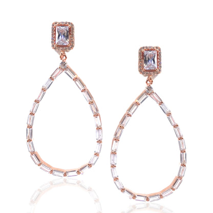 Rose Gold / Gold / Rhodium Plated Sterling Silver Baguette Teardrop Earrings - HK Jewels