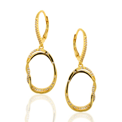 Sterling Silver CZ Oval Earrings with Side Braid - HK Jewels