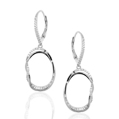 Sterling Silver CZ Oval Earrings with Side Braid - HK Jewels