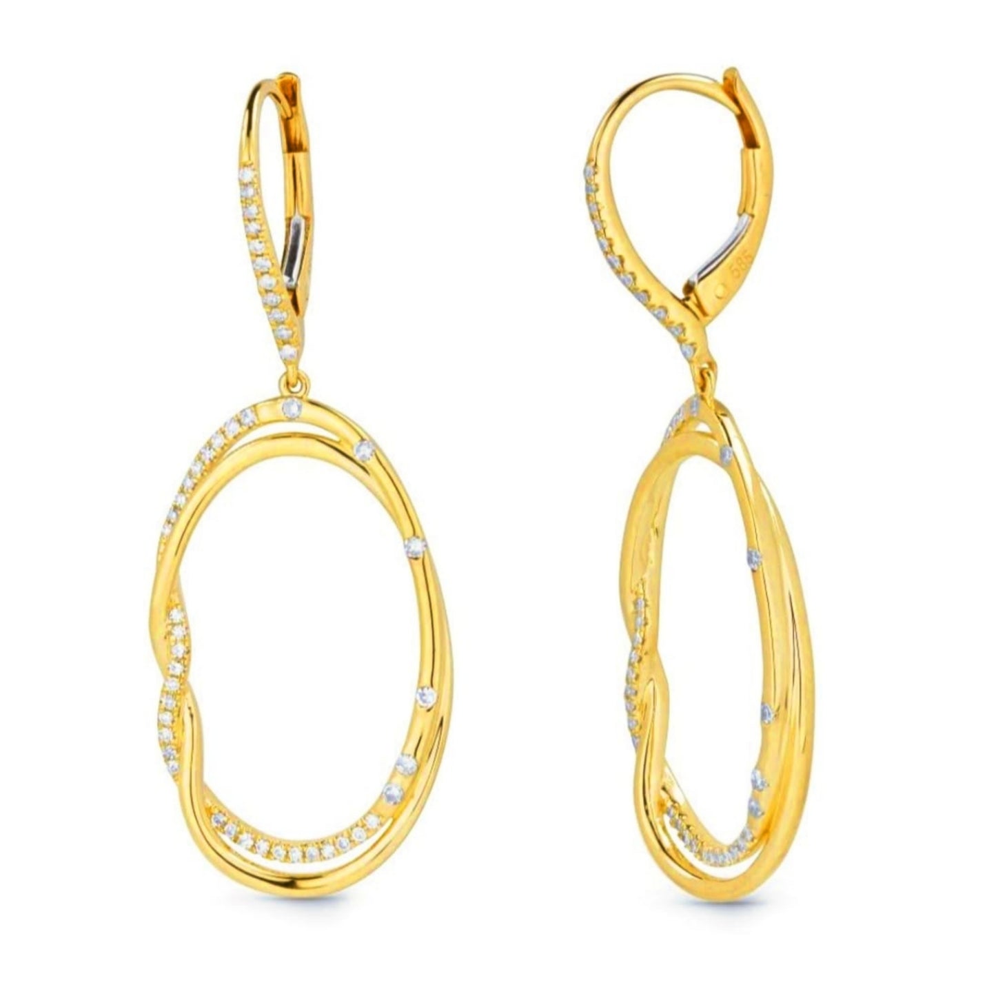Sterling Silver CZ Oval Earrings with Side Braid - HK Jewels