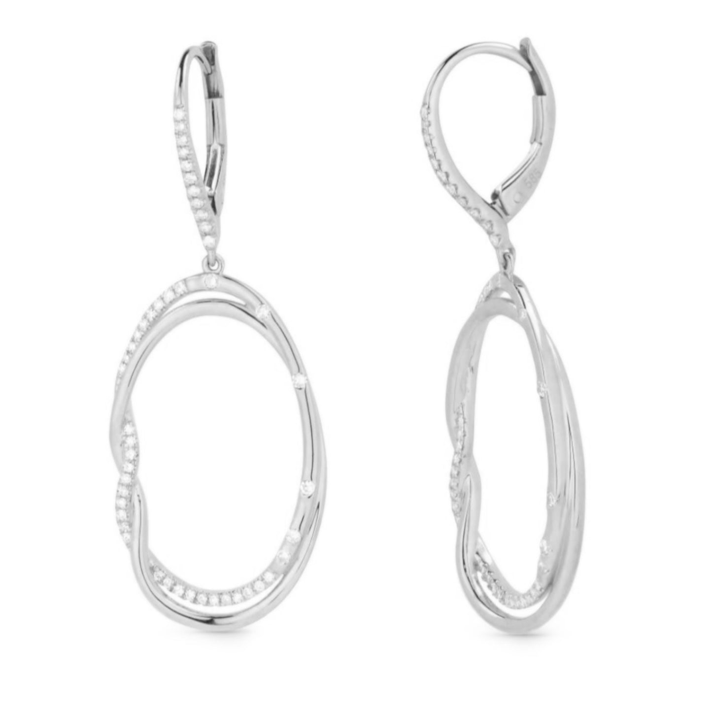 Sterling Silver CZ Oval Earrings with Side Braid - HK Jewels