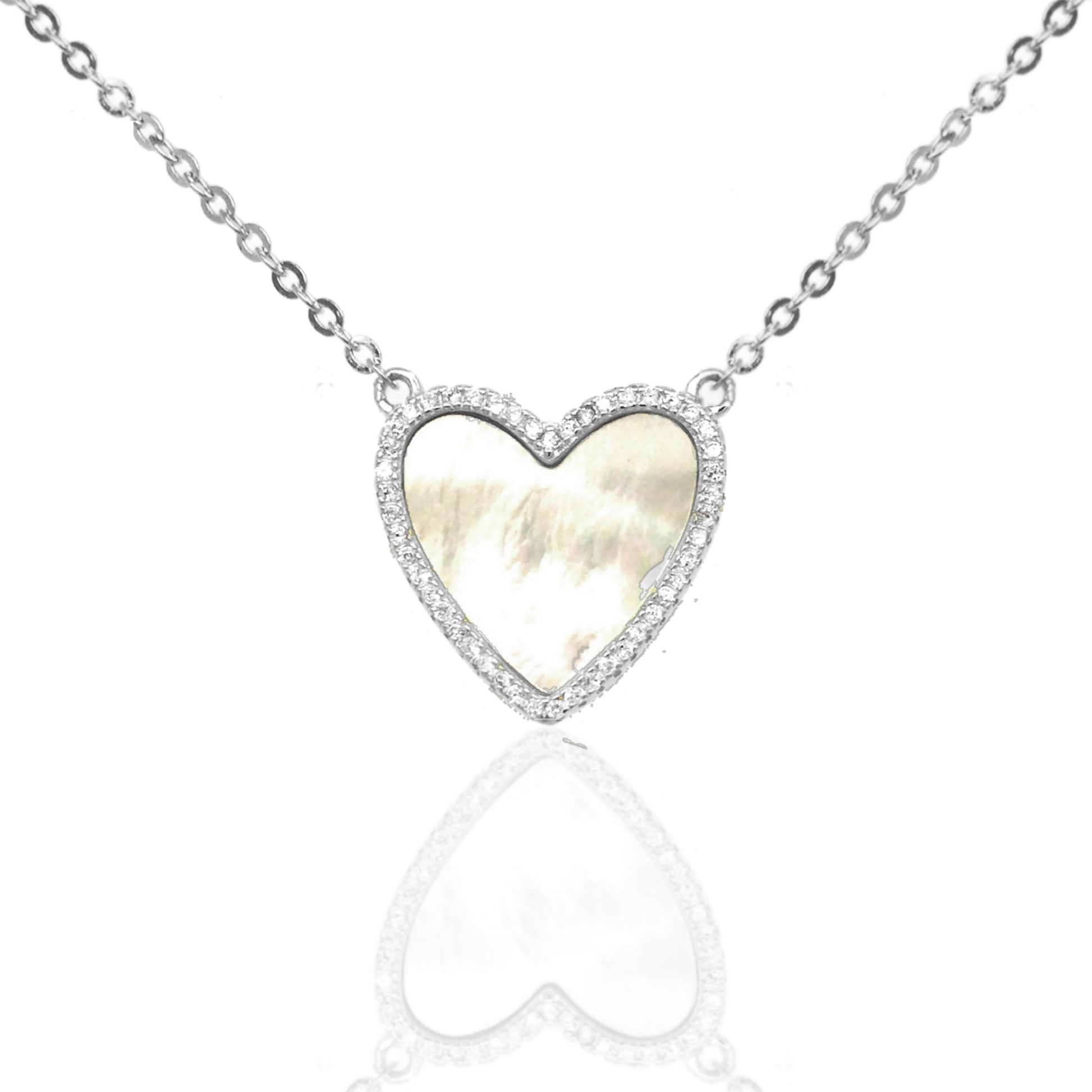 Sterling Silver Heart With CZ Necklace - HK Jewels