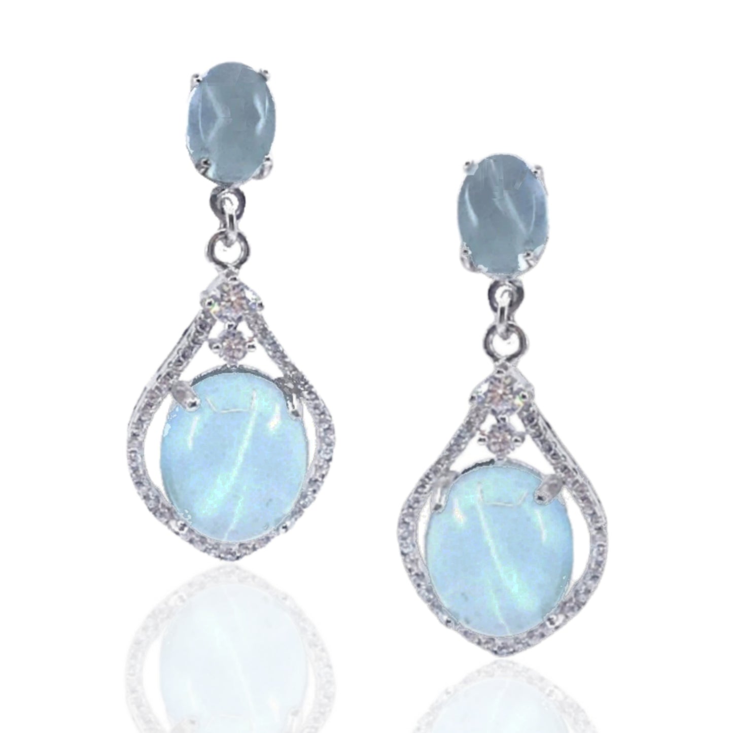 Sterling Silver Teardrop Earrings with Oval Stones - HK Jewels