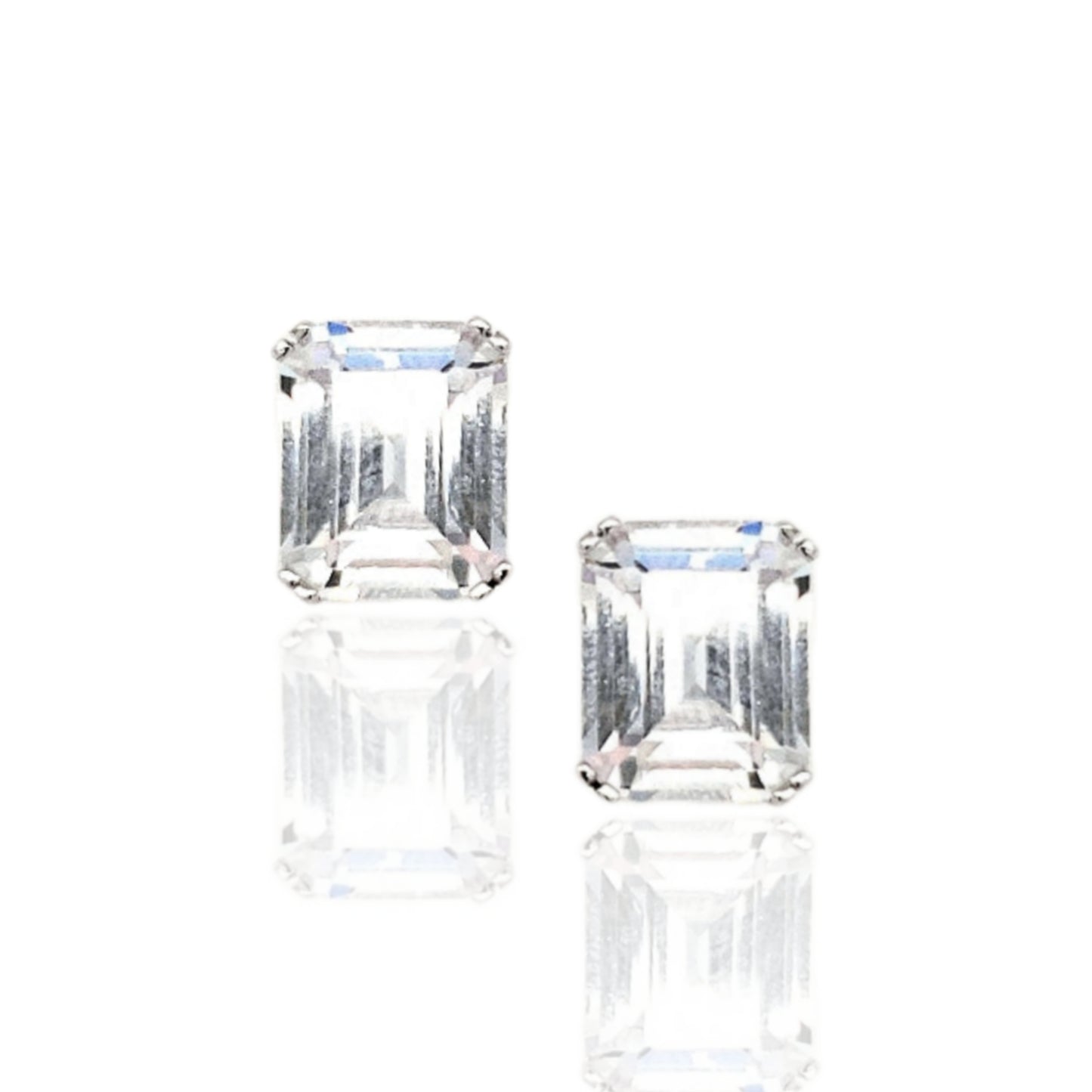 Sterling Silver CZ Emerald Cut Solitaire Stud Earrings - HK Jewels