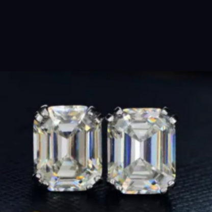 Sterling Silver CZ Emerald Cut Solitaire Stud Earrings - HK Jewels