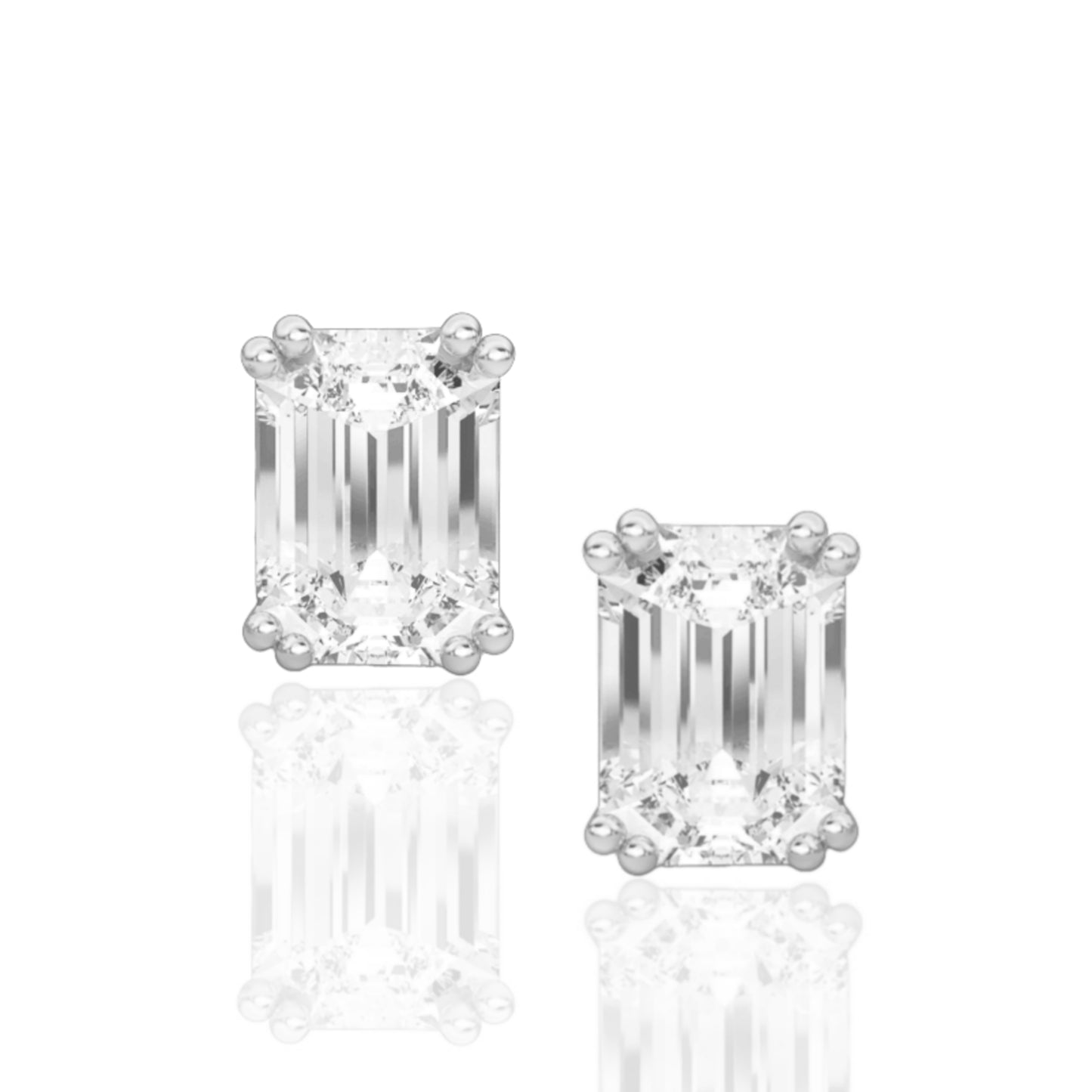 Sterling Silver CZ Emerald Cut Solitaire Stud Earrings - HK Jewels