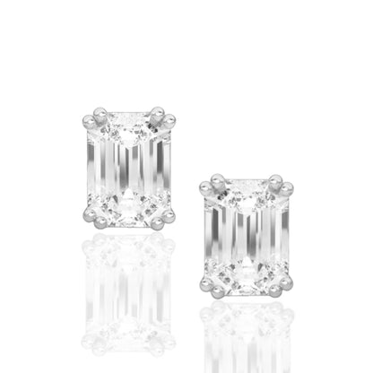 Sterling Silver CZ Emerald Cut Solitaire Stud Earrings - HK Jewels