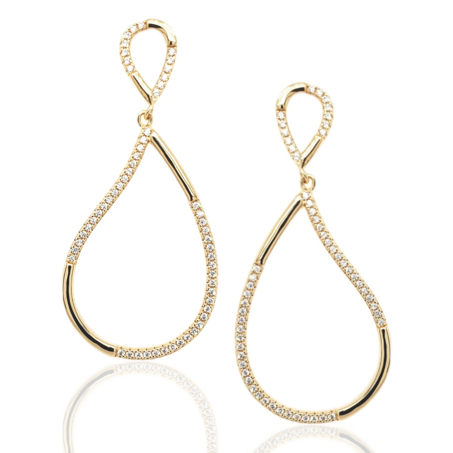 Gold Plated Sterling Silver Large Teardrop CZ Earring - HK Jewels