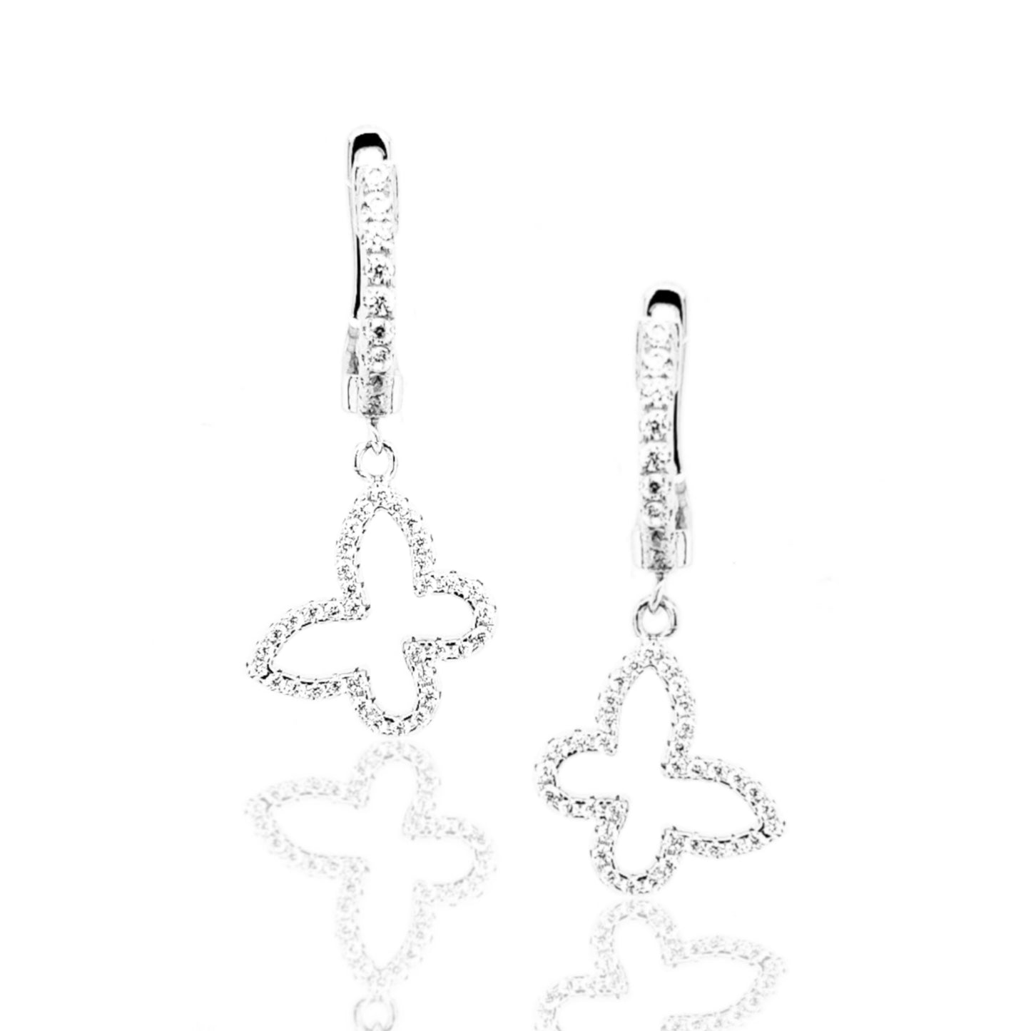 Sterling Silver Micropave CZ Hanging Butterfly Huggie Earring - HK Jewels