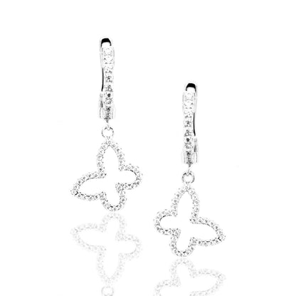 Sterling Silver Micropave CZ Hanging Butterfly Huggie Earring - HK Jewels