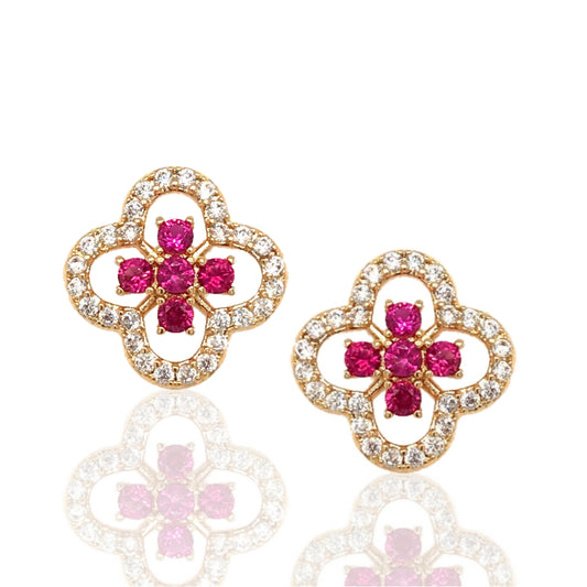 Surgical Steel Fuchsia Clover Stud Earrings - HK Jewels