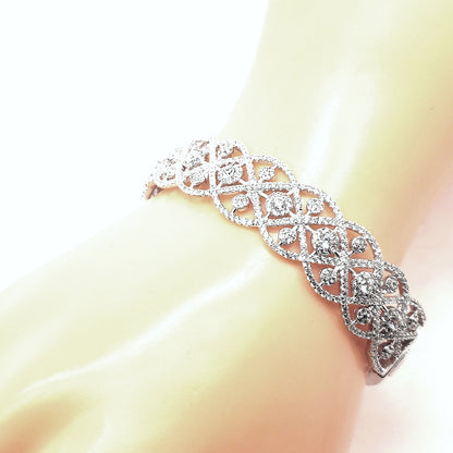 Sterling Silver Micropave CZ Wavy And Circles Bangle Bracelet - HK Jewels