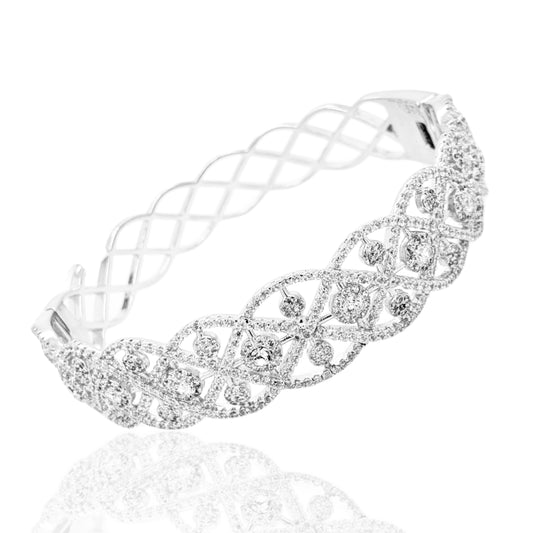 Sterling Silver Micropave CZ Wavy And Circles Bangle Bracelet - HK Jewels