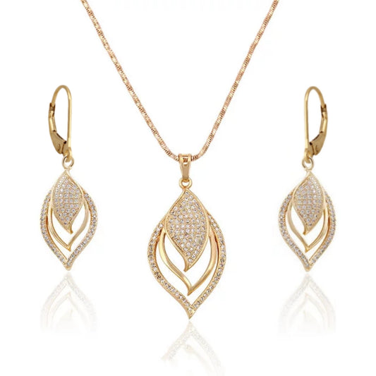 Surgical Steel Leverback Leaf Earrings and Pendant Set - HK Jewels