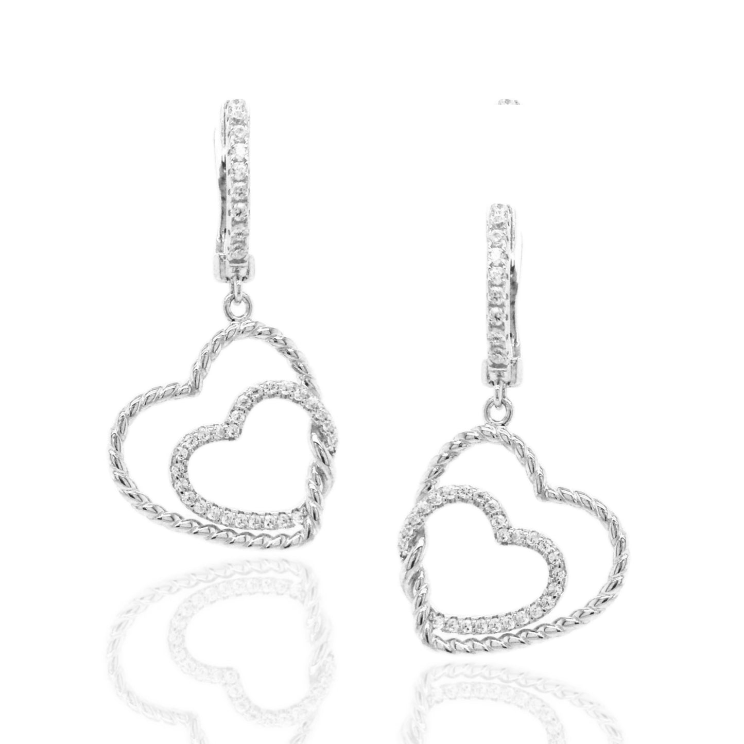 Sterling Silver CZ Double Heart Earring - HK Jewels