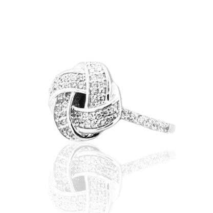 Sterling Silver Round Weaved Micropave CZ Ring - HK Jewels