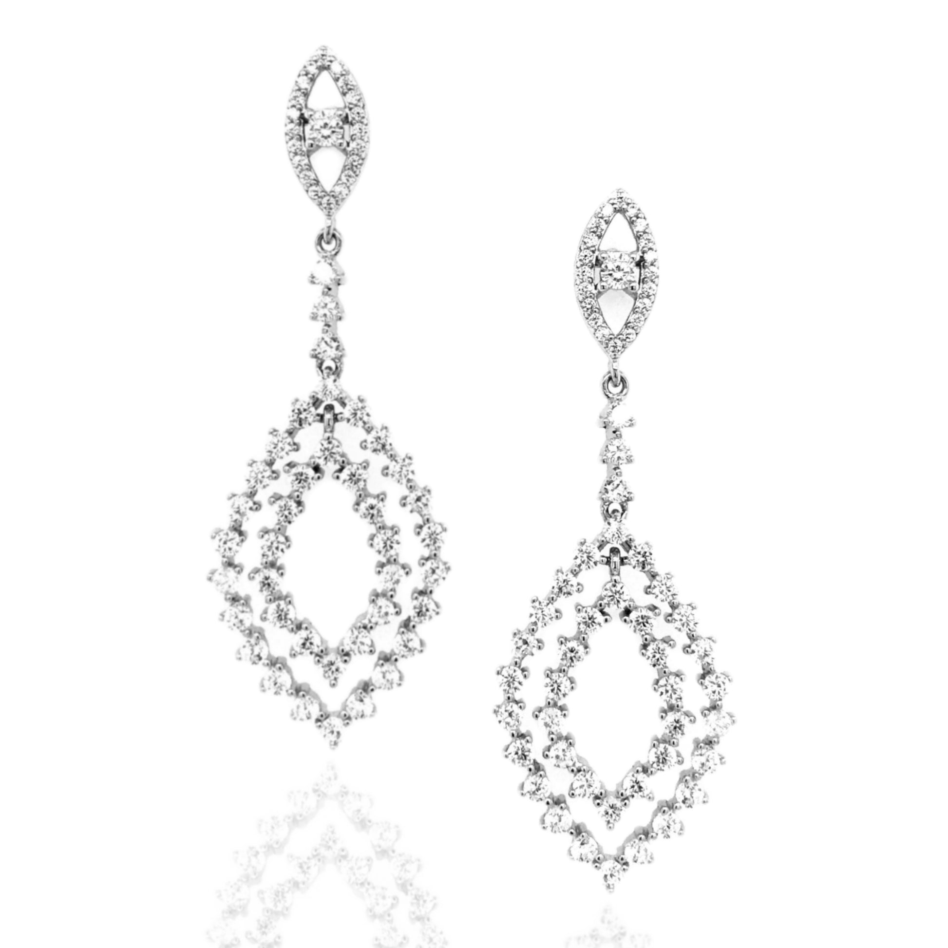 Sterling Silver Hanging Double Diamond Shaped Earring - HK Jewels