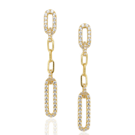 Sterling Silver Gold Plated CZ Paperclip Earring - HK Jewels