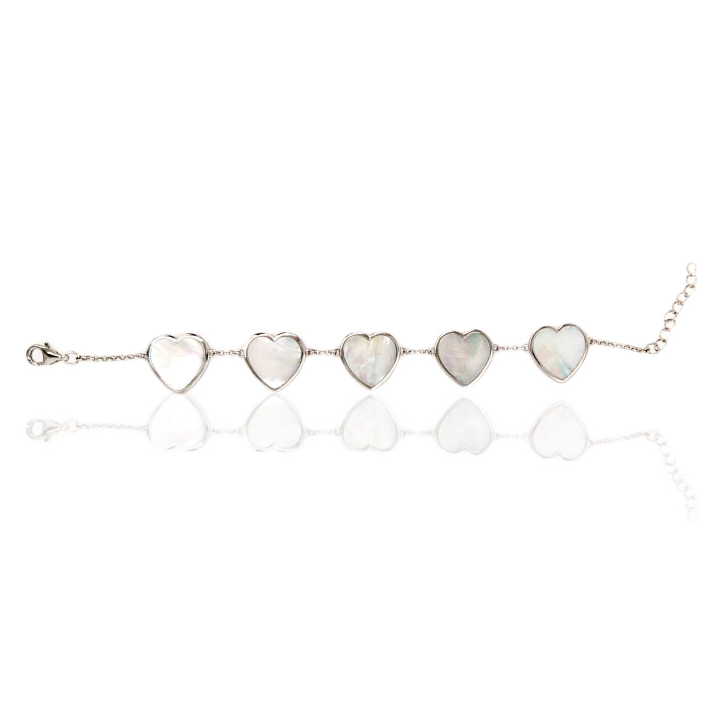 Sterling Silver 5 Heart Mother of Pearl Bracelet - HK Jewels