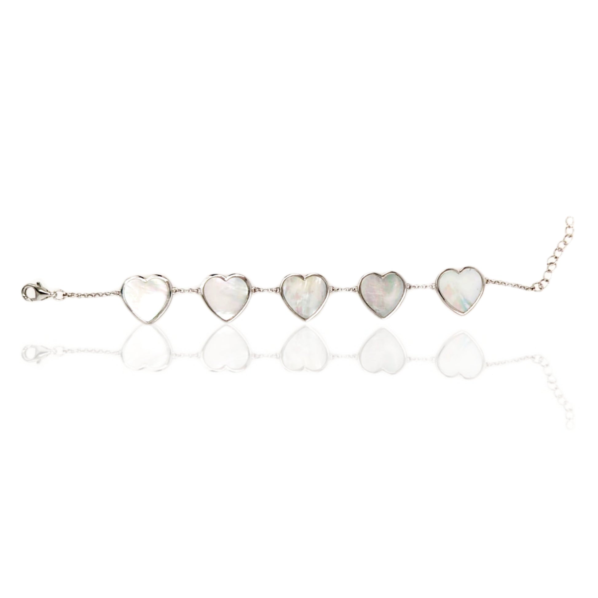 Sterling Silver 5 Heart Mother of Pearl Bracelet - HK Jewels