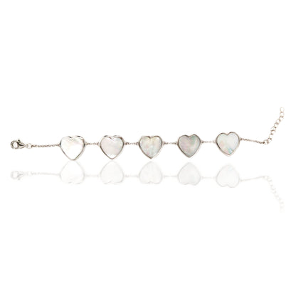 Sterling Silver 5 Heart Mother of Pearl Bracelet - HK Jewels