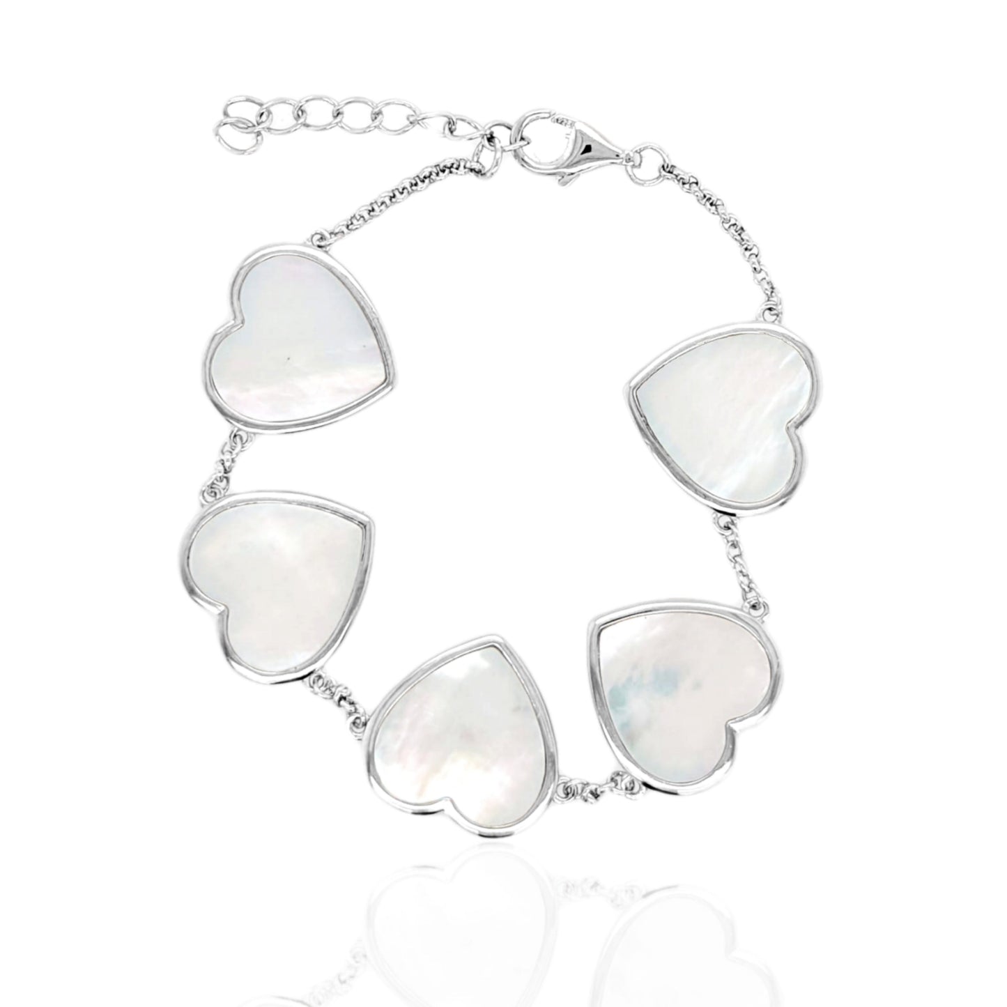 Sterling Silver 5 Heart Mother of Pearl Bracelet - HK Jewels