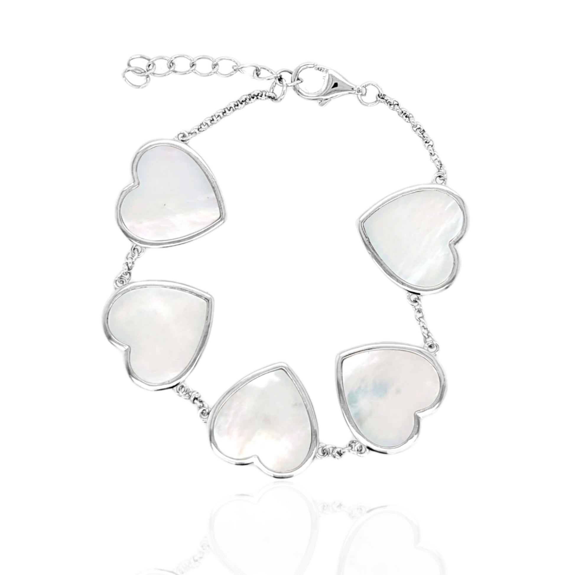 Sterling Silver 5 Heart Mother of Pearl Bracelet - HK Jewels