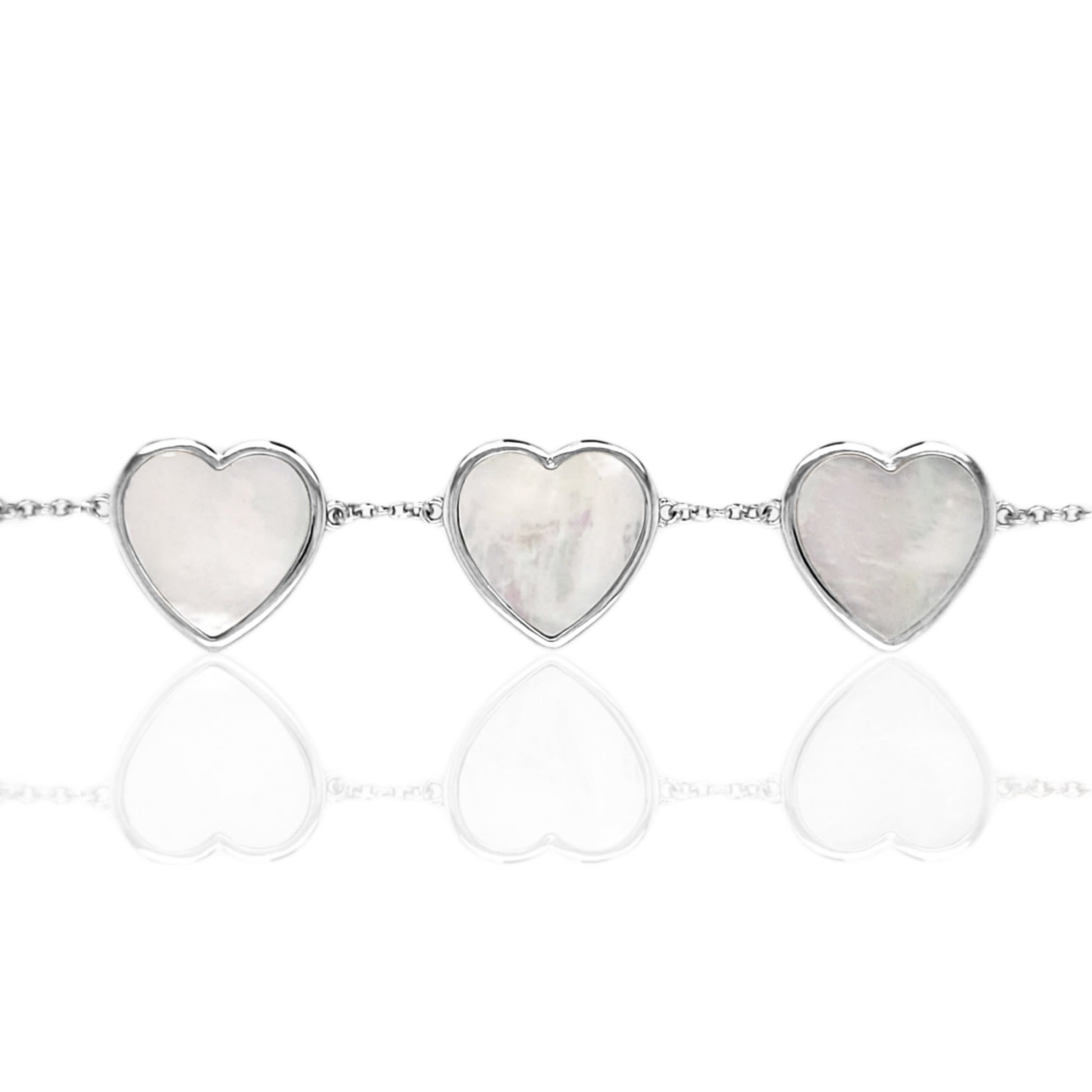 Sterling Silver 5 Heart Mother of Pearl Bracelet - HK Jewels