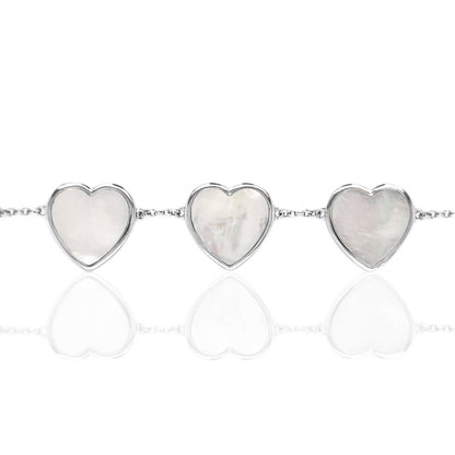 Sterling Silver 5 Heart Mother of Pearl Bracelet - HK Jewels