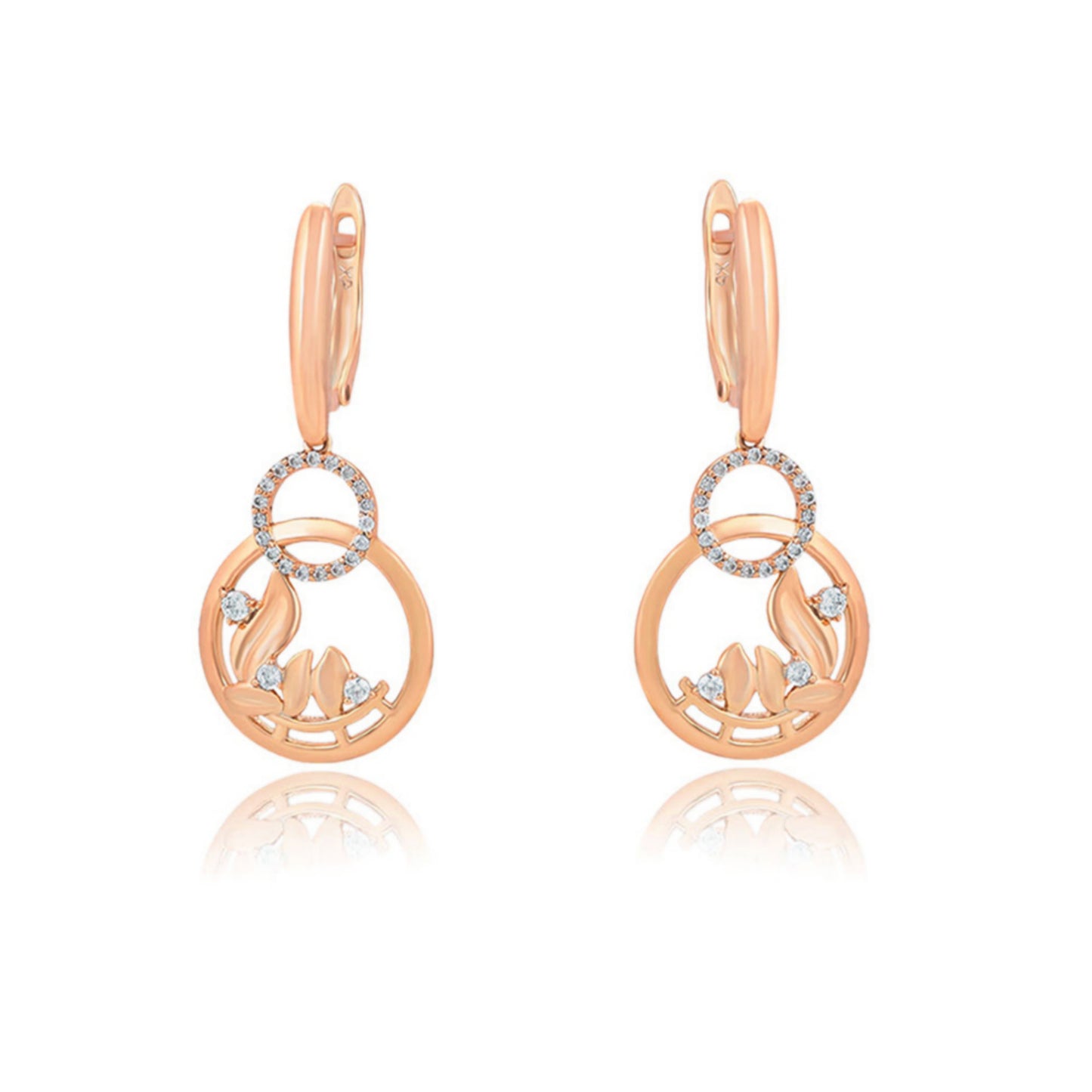 Flower and CZ Circle on Click In Leverbacks Earrings - HK Jewels